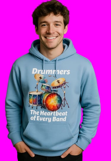 yung an wearing a drummer's hoodie with graphic