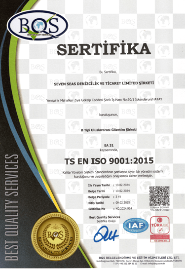 BEST QUALITY SERVICES CERTIFICATE