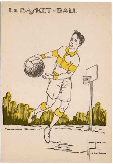 Rare French Postcard of basketball illustration from the 1930s