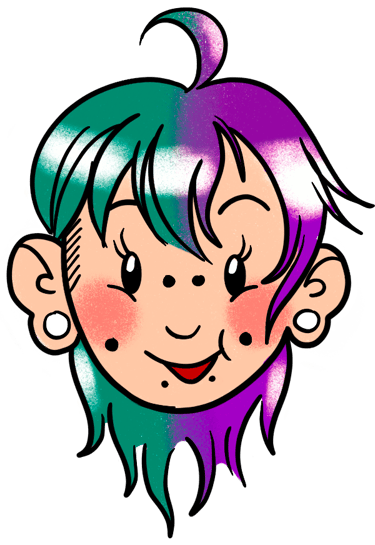 A cartoon drawing of Aly’s face