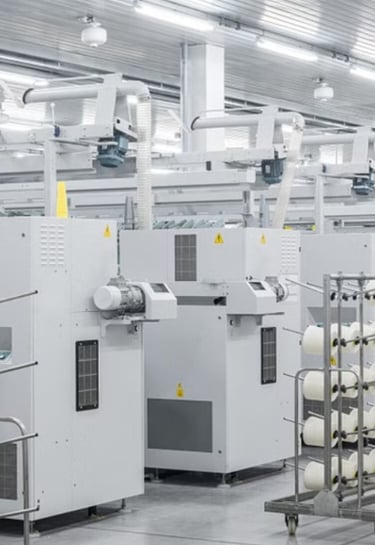 Textile fabrics factory full of machines