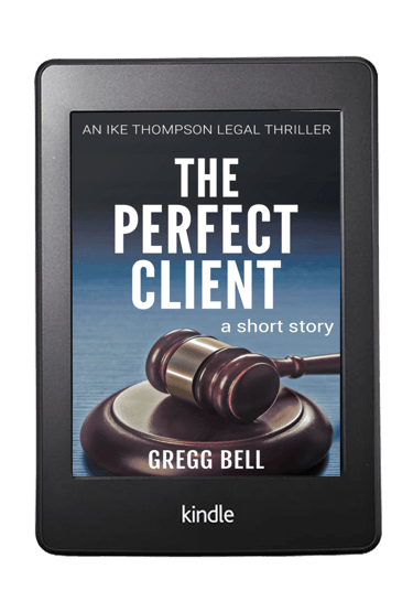 Cover of THE PERFECT CLIENT. A gavel on a gavel plate against a blue background.