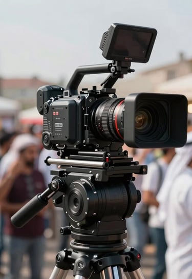 A high-tech 360-degree video camera rig capturing a lively Middle Eastern / Turkish celebration. The lighting is bright and festive, but the composition remains clean and uncluttered. Modern and professional look.