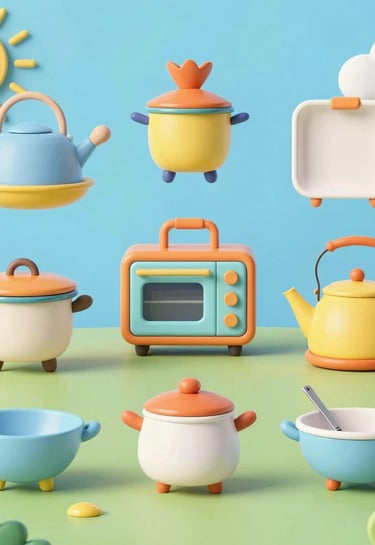 Intricate 3D printed toys in vibrant colors displayed on a shelf with natural light.