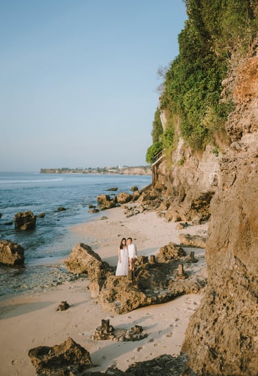Wide cliff and beach view during a proposal photography session at Anantara Uluwatu Bali Resort.