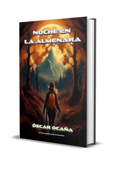 Portada 3D de la antología de relatos 'Noche en la Almenara - Cuentos para leer bajo el olivo' de Óscar Ocaña Parrón