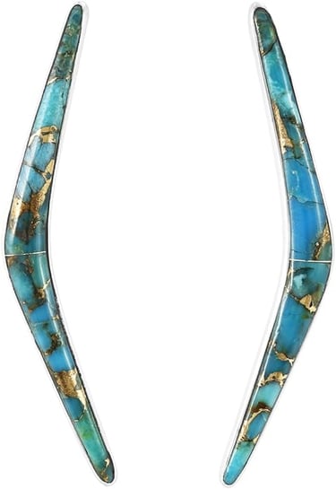 Modernist Boomerang Earrings 925 Sterling Silver Genuine Turquoise