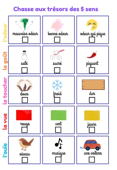 chasse aux trésors des 5 sens 