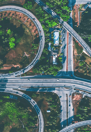 Highway overpass system captured from above