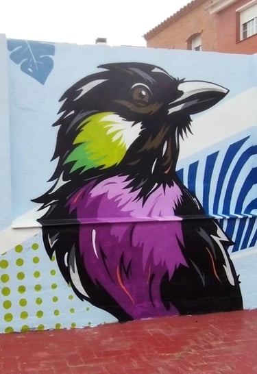 graffiti mural escuela pájaros abstracto colores