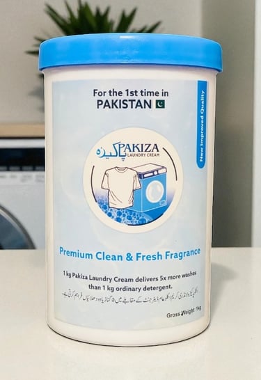 Front view of Pakiza Laundry Cream jar by ZSA Traders Pakistan – premium detergent for hand and machine wash with fresh fragr