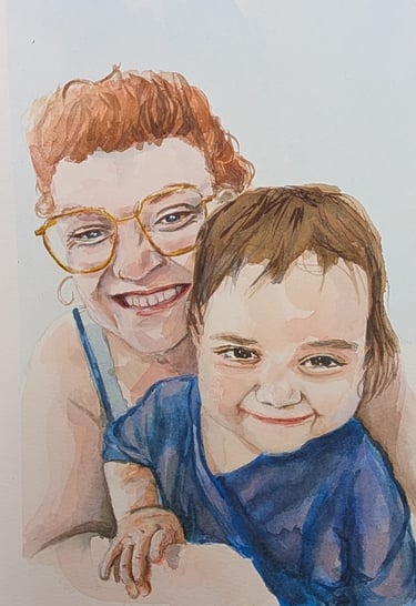 Mama en baby: generaties samen in een uniek aquarel portret. Op maat geschilderd door Studio FR