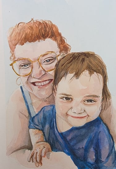 Mama en baby: generaties samen in een uniek aquarel portret. Op maat geschilderd door Studio FR