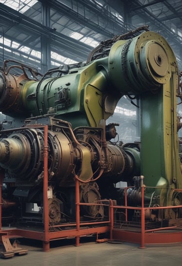 Technician repairing industrial machinery in a factory