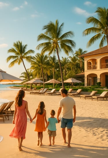 family beach vacation at sunset