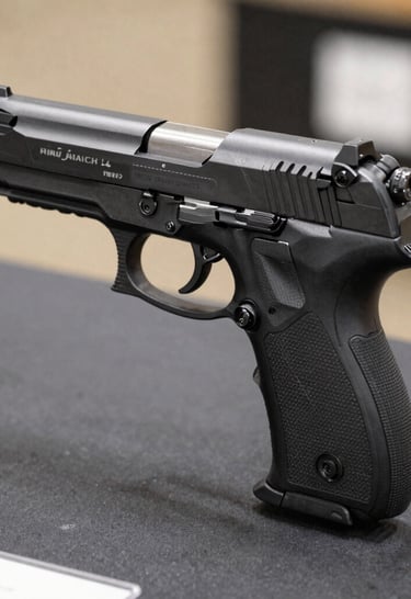A set of camping equipment laid out on a wooden picnic table in a forest clearing