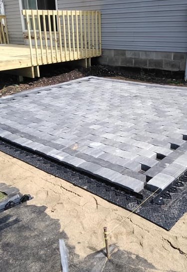 Outdoor living space with Unilock paver patio in Columbus Ohio