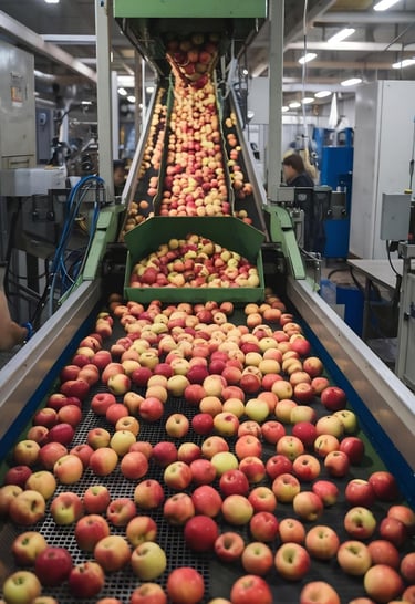apples in the fruit juice processing factory