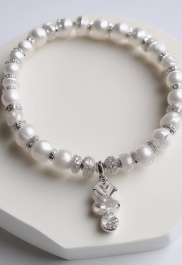 Elegant crystal beaded necklace displayed on a minimalist white bust.