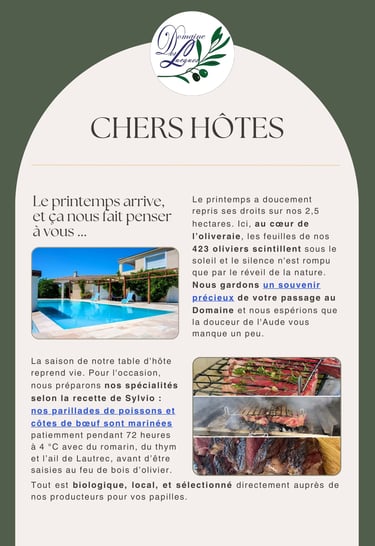 Newsletter chez Domaine Des Lucques pour le printemps 2026