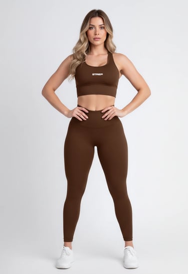 conjunto fitness strep marrom