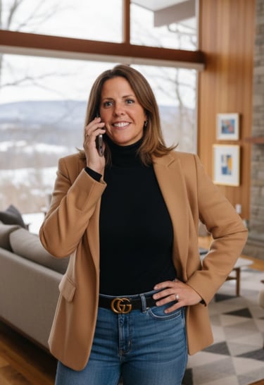 Amy McArdle, PhD, Hudson Valley luxury real estate advisor inside a high-end home, supporting client
