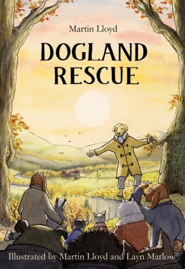 Childrens book cover, graphic novel, dog story, humorous story, ripping yarn