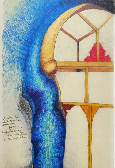 karine-nguyen-van-tham-le temps des regrets, poème illustré et crayons de couleur, huile sur papier