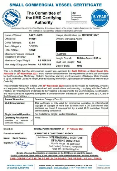 Wind Shift's Category 0 Certificate