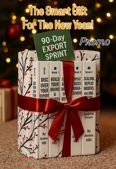 a book cover with the words,'90 days of exporting the world 'by Amine HBI