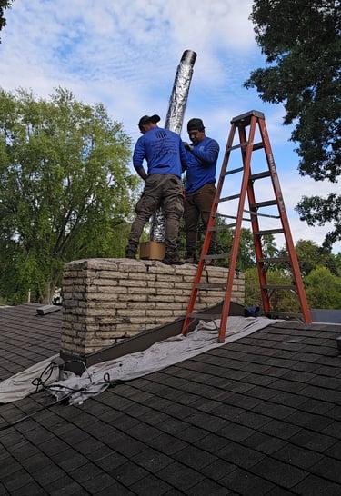 "Upgrading an old chimney with a steel flue liner by Profaster Services."