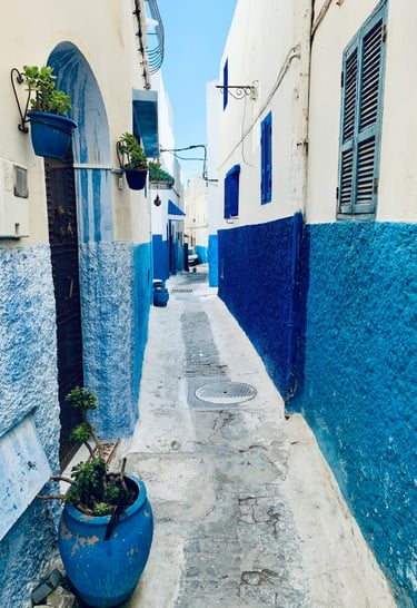 Blue street in Chefchaouen Morocco traditional blue medina alley