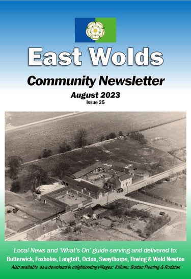 Cover shot of the August 2023 issue of the East Wolds Community Newsletter