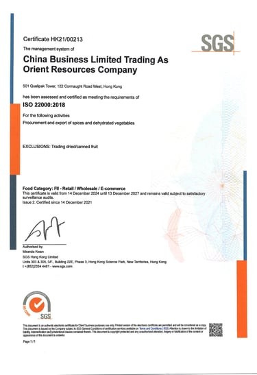 ISO22000 certificate