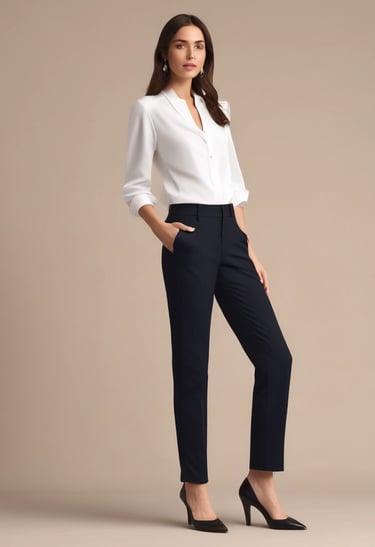 a woman in a white shirt and black pants