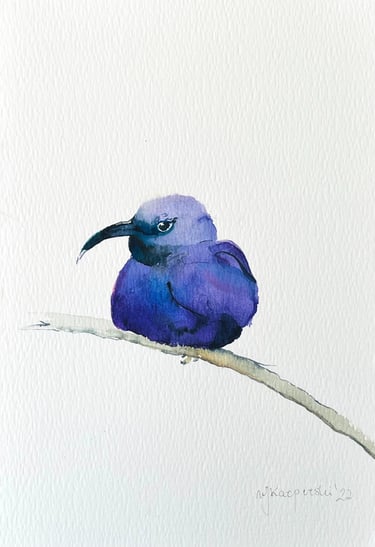 little-bird-in-violet-blue-watercolor-painting-weronika-kacperski