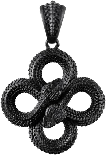 Black Double Snake Cycle of Life and Eternal Renewal Pendant