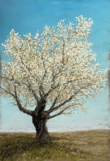 Tableau au pastel - Amandier en fleur