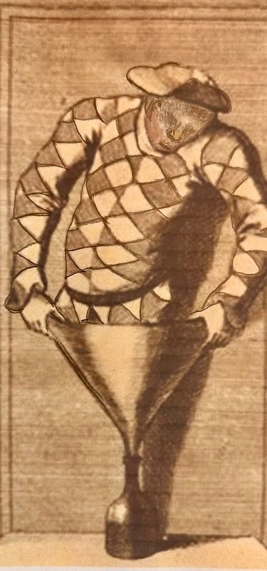 18th-century poster The bottle Conjuror entering into a wine bottle