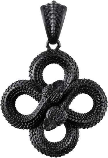 Black Double Snake Cycle of Life and Eternal Renewal Pendant