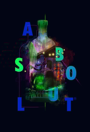 Butla alkoholu na czarnym tle z neonowymi literami