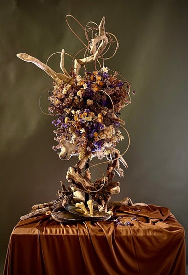 dried flowers, dried arrangement, florals, driftwood, vines, florist