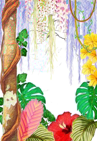 illustration crayon couleur décor végétal sauvage