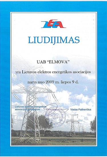 Lietuvos elektros energetikos asociacijos nario liudijimas