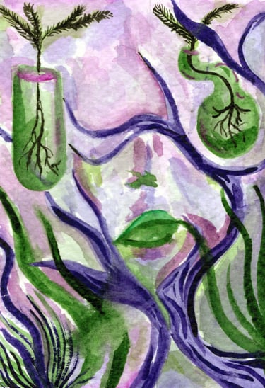 a painting of a plant with a face, abstract watercolour painting 