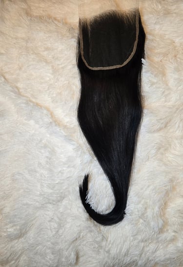 An image displaying an example of the Jet Black Straight Closure hair option.