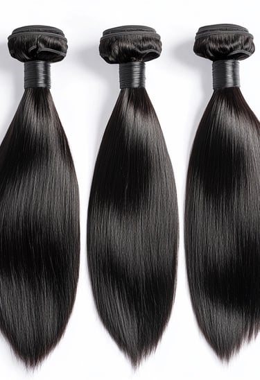 An image displaying an example of the Jet Black Straight Bundles hair option.