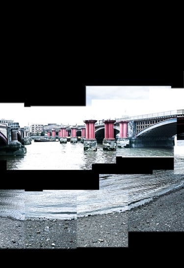 A huge photo joiner of Blackfriars bridge pillars