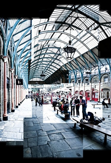 An enormous joiner photo of the inside of Covent Garden