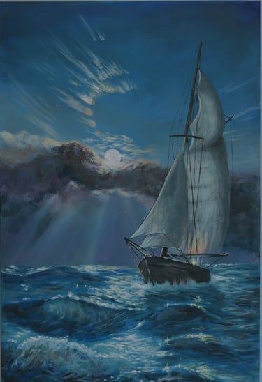 Vela nocturna.homenaje a Marek Ruzyk. oleo en panel 40x60cm